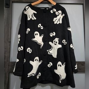 Michael Simon Halloween Ghost Spooky Eyes Cardigan Black And White  RARE Size L